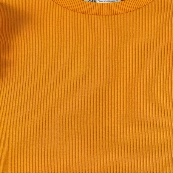 Zara Medium Ribbed Ruffle Shoulder Bodysuit Mustard Yellow Orange Retro - Picture 6 of 12